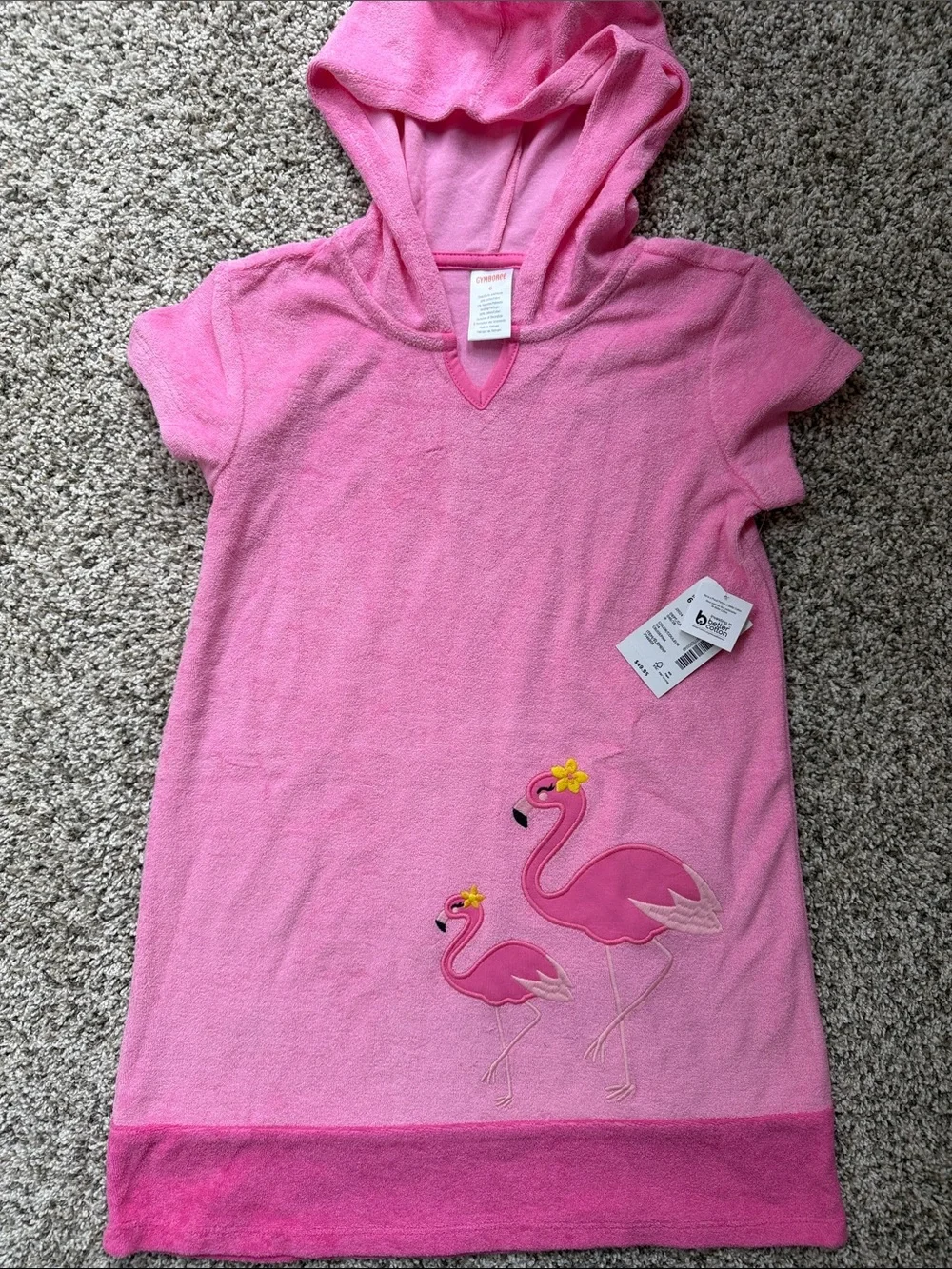 NWT Gymboree Girls' Hooded Pink Flamingo Swim Coverup Dress size 6